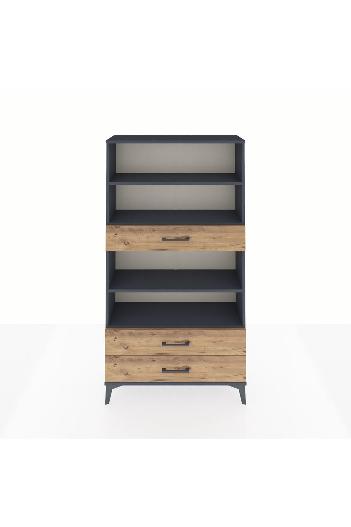 Arges Dolap 4 Raflı 3 Çekmeceli 88x30x163 Antrasit-Çam