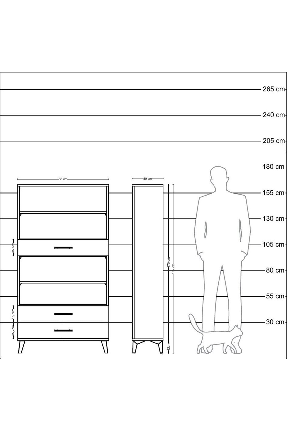 Arges Dolap 4 Raflı 3 Çekmeceli 88x30x163 Çam-Antrasit