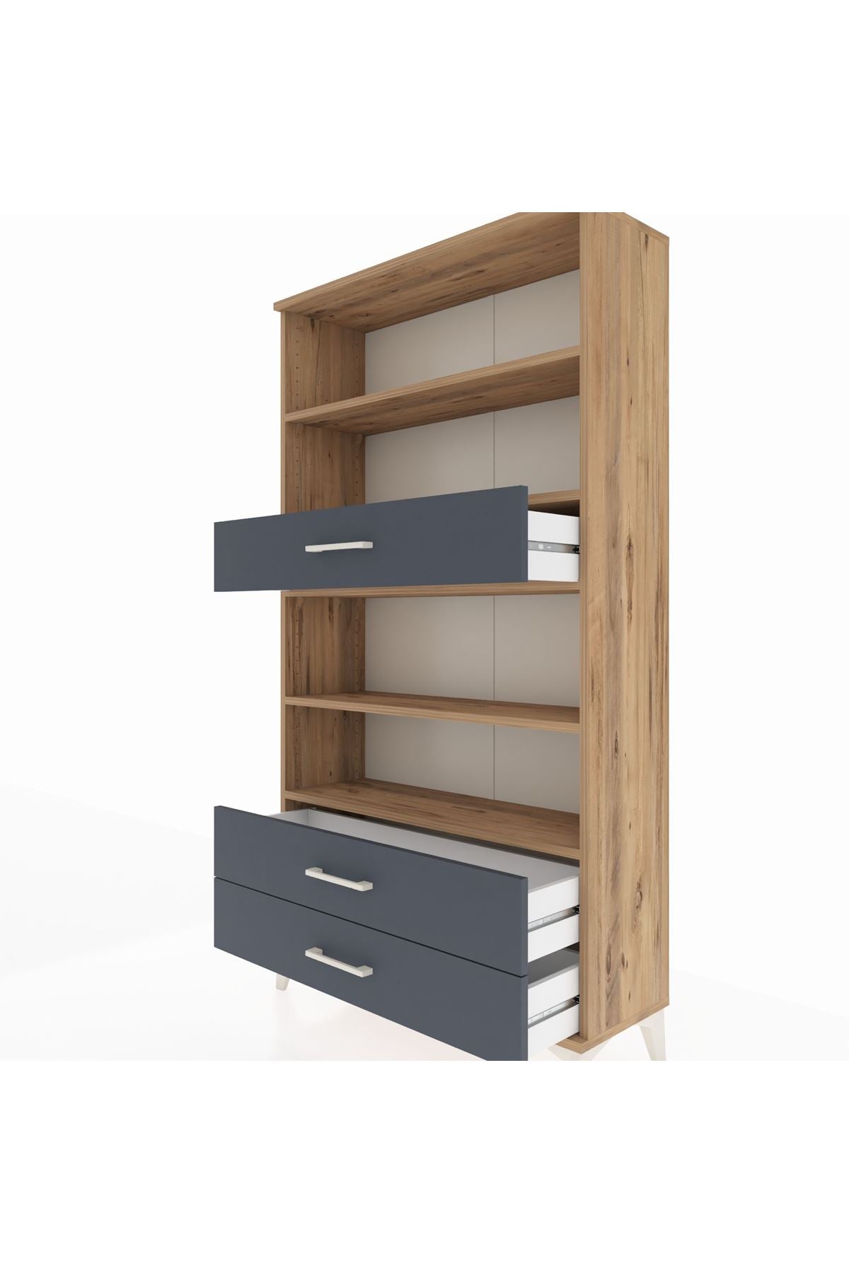 Arges Dolap 4 Raflı 3 Çekmeceli 88x30x163 Çam-Antrasit