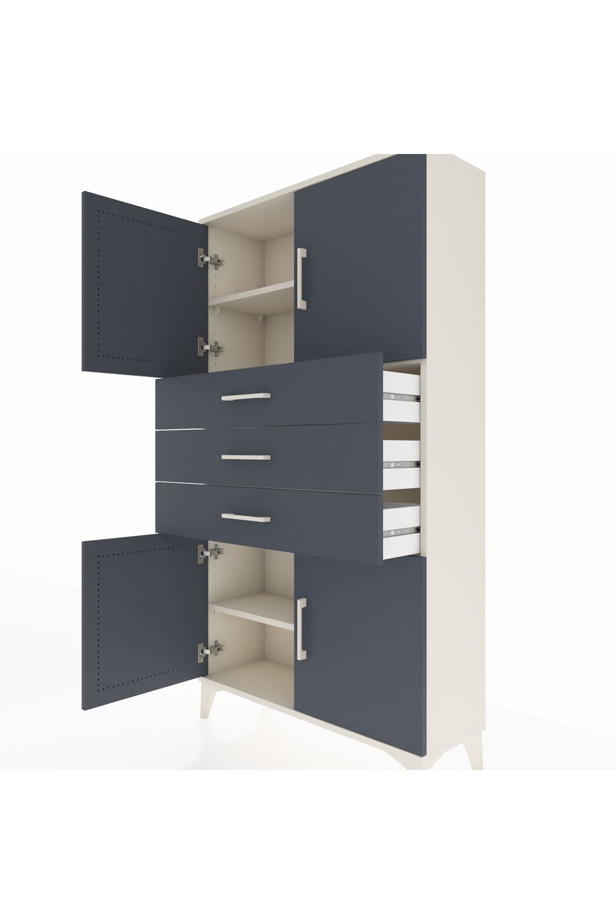 Arges Dolap 3 Raflı 3 Çekmeceli 4 Kapaklı 88x30x163 Aytaşı-Antrasit