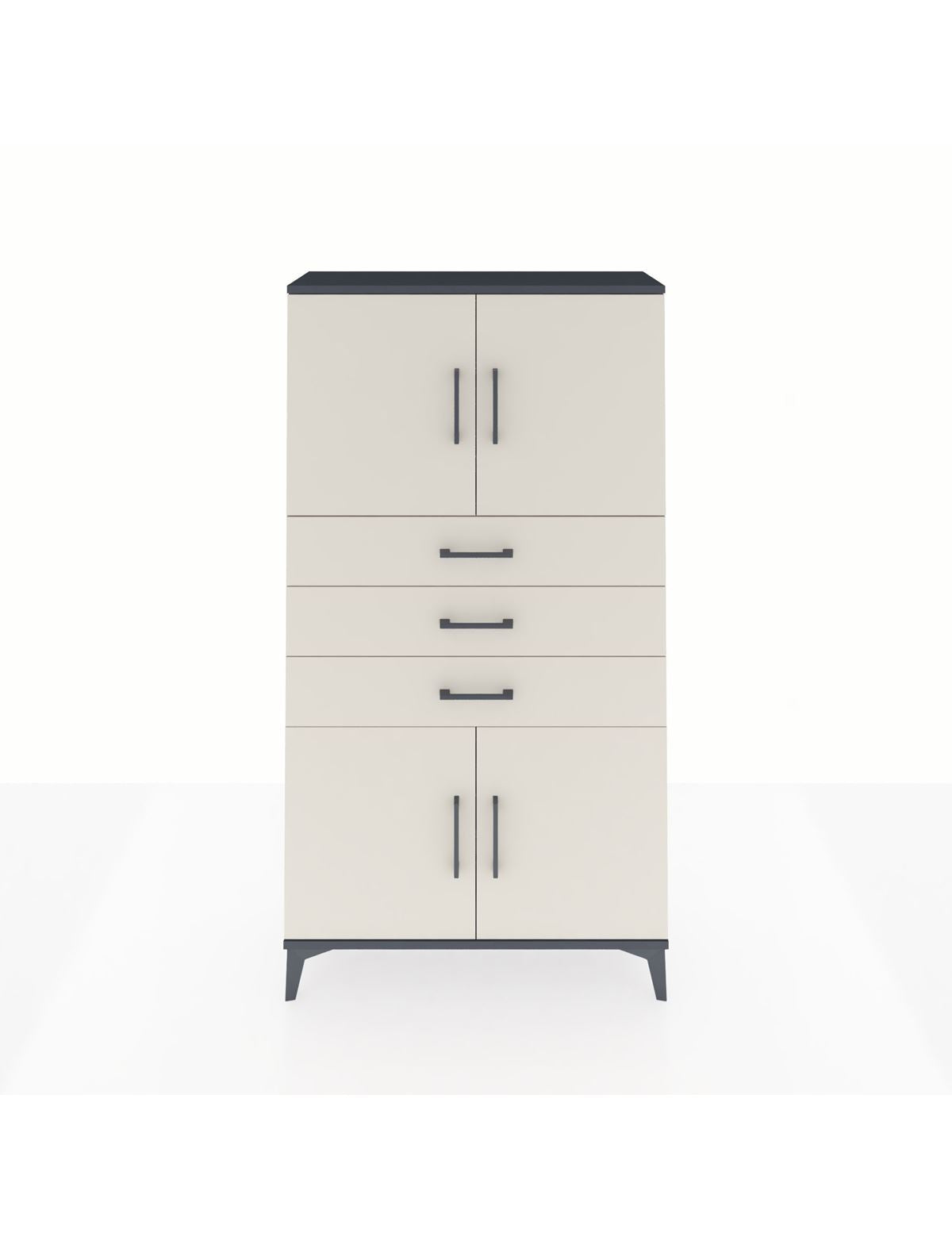 Arges Dolap 3 Raflı 3 Çekmeceli 4 Kapaklı 88x30x163 Antrasit-Aytaşı