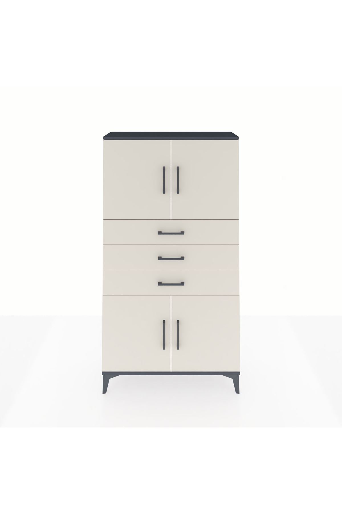 Arges Dolap 3 Raflı 3 Çekmeceli 4 Kapaklı 88x30x163 Antrasit-Aytaşı