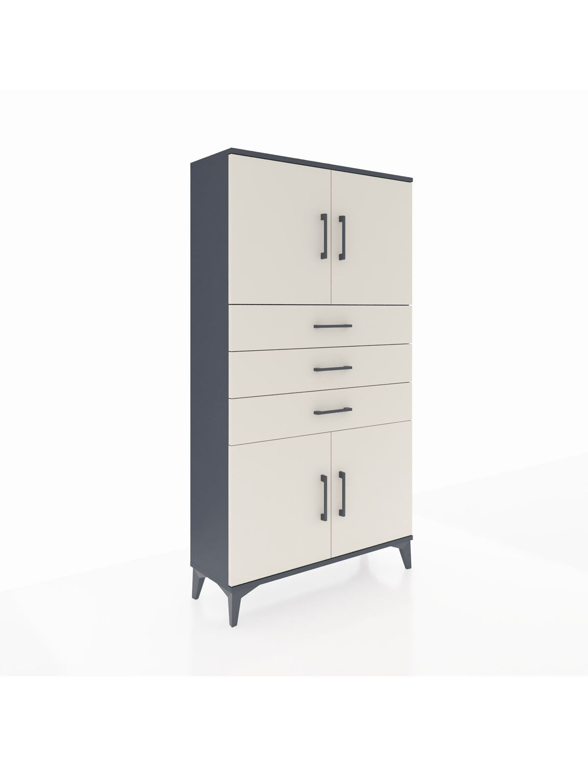 Arges Dolap 3 Raflı 3 Çekmeceli 4 Kapaklı 88x30x163 Antrasit-Aytaşı