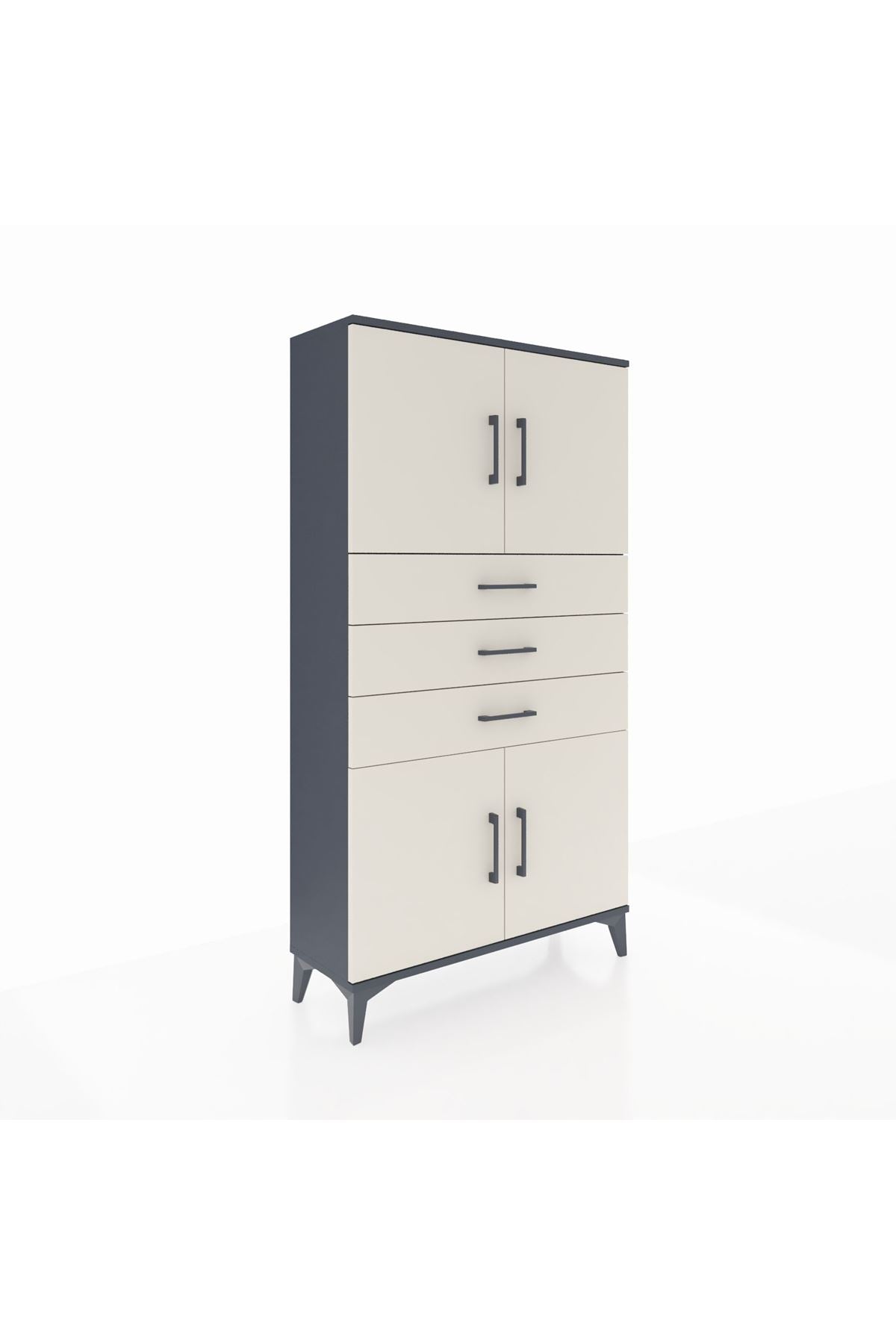 Arges Dolap 3 Raflı 3 Çekmeceli 4 Kapaklı 88x30x163 Antrasit-Aytaşı