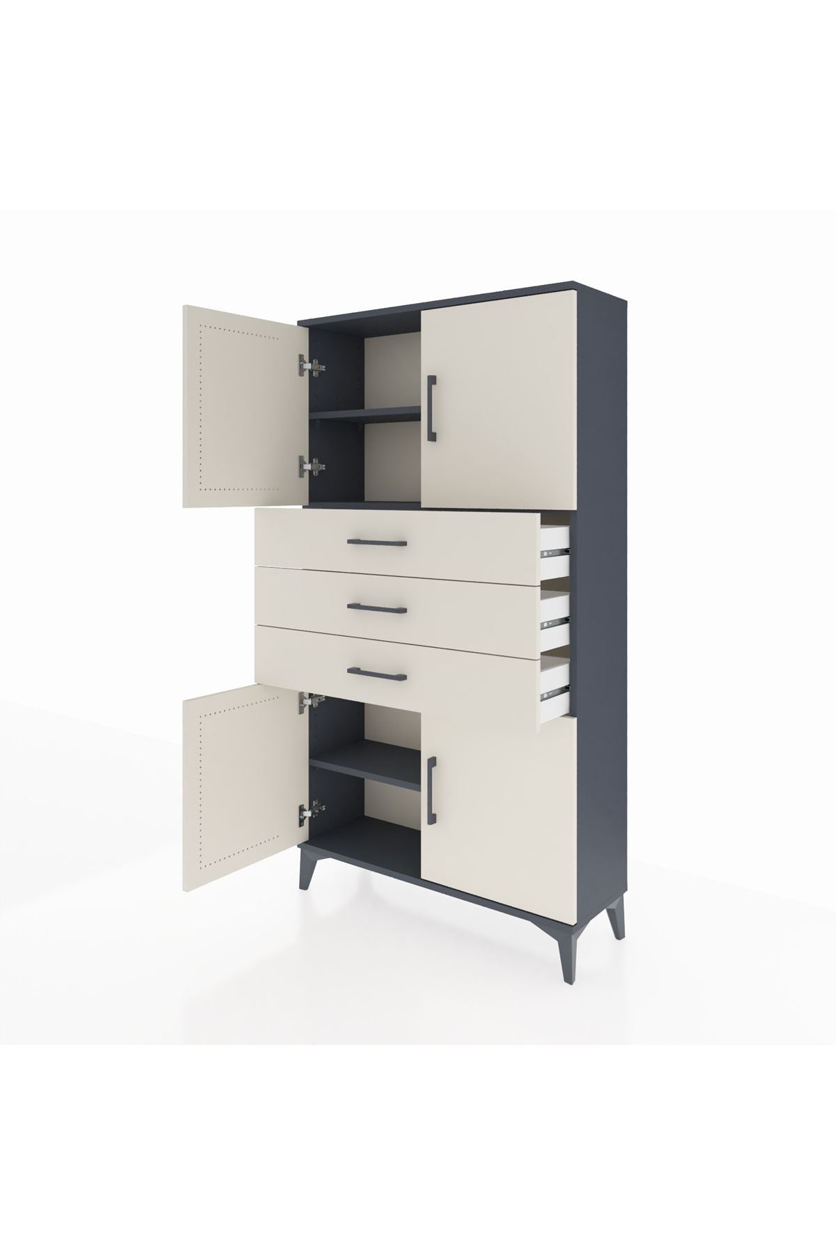 Arges Dolap 3 Raflı 3 Çekmeceli 4 Kapaklı 88x30x163 Antrasit-Aytaşı