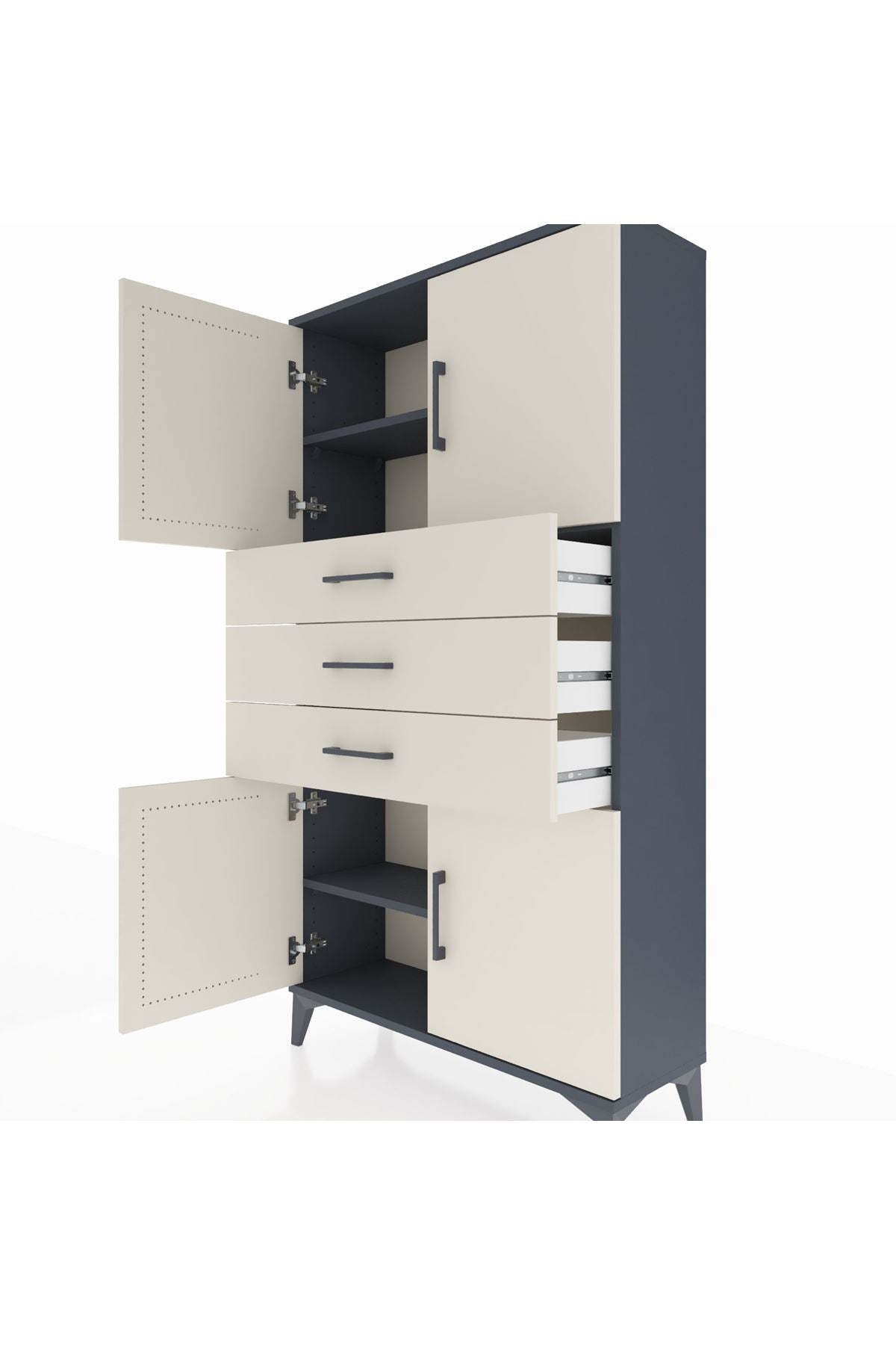 Arges Dolap 3 Raflı 3 Çekmeceli 4 Kapaklı 88x30x163 Antrasit-Aytaşı