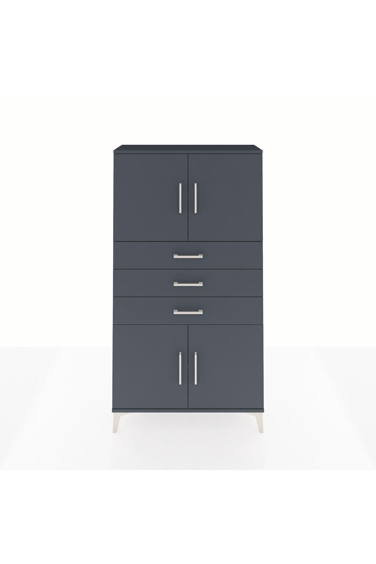 Arges Dolap 3 Raflı 3 Çekmeceli 4 Kapaklı 88x30x163 Antrasit-Antrasit