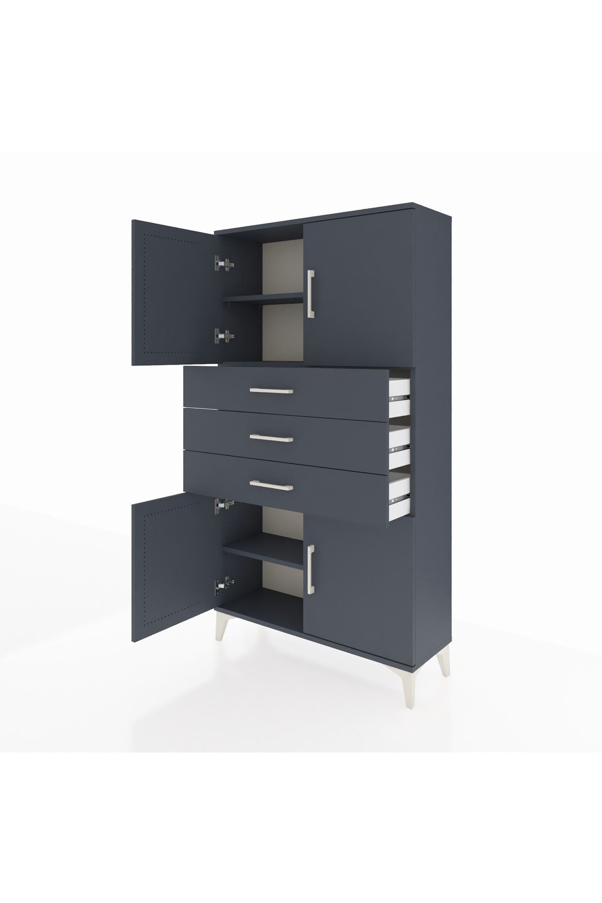 Arges Dolap 3 Raflı 3 Çekmeceli 4 Kapaklı 88x30x163 Antrasit-Antrasit