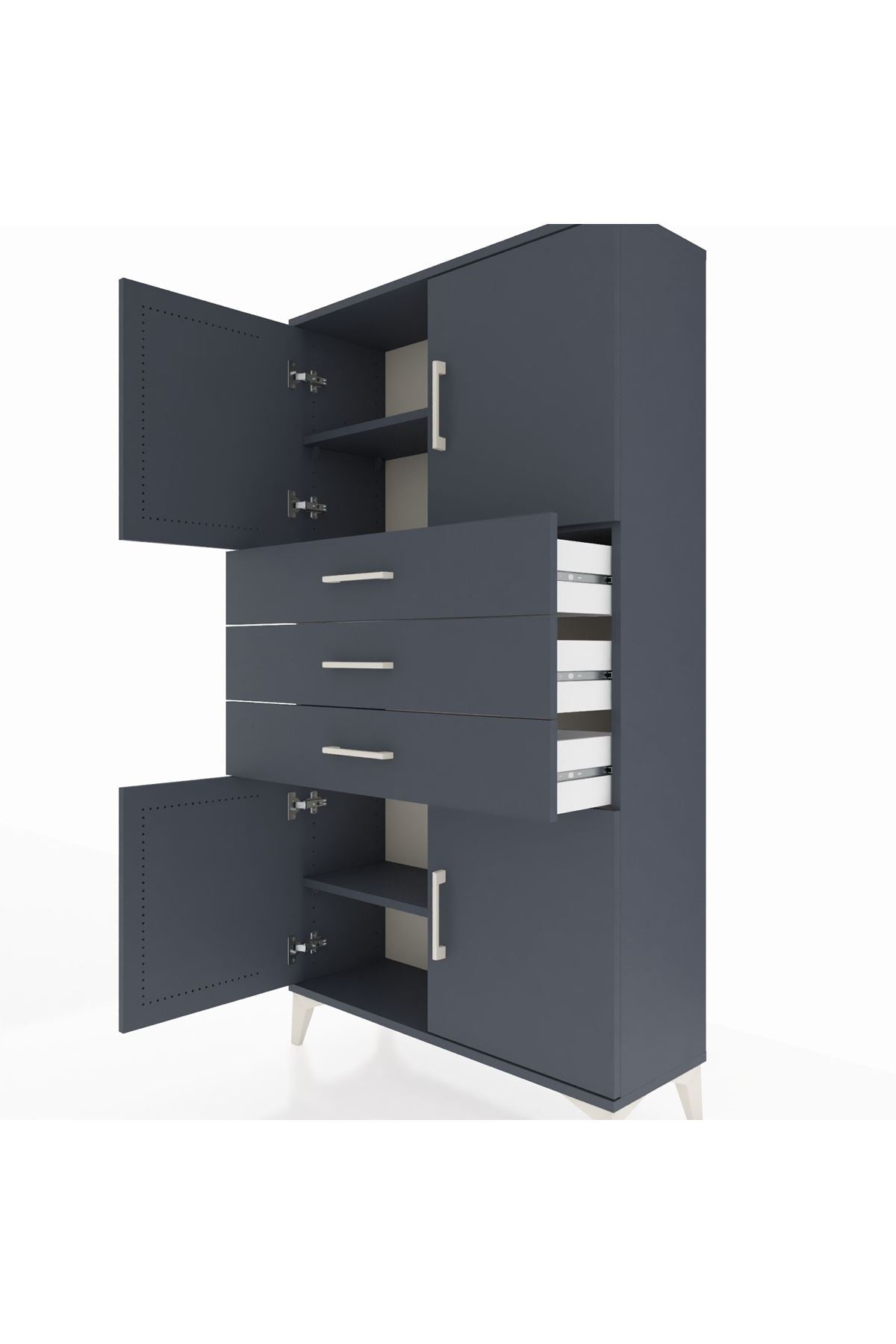 Arges Dolap 3 Raflı 3 Çekmeceli 4 Kapaklı 88x30x163 Antrasit-Antrasit