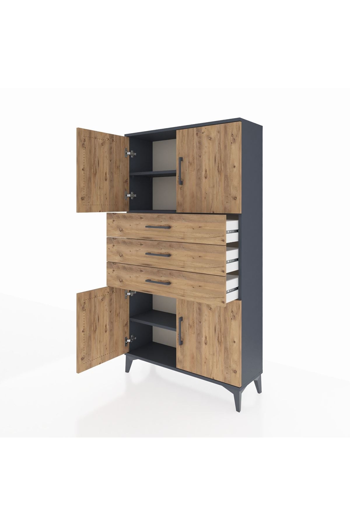 Arges Dolap 3 Raflı 3 Çekmeceli 4 Kapaklı 88x30x163 Antrasit-Çam