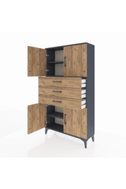 Arges Dolap 3 Raflı 3 Çekmeceli 4 Kapaklı 88x30x163 Antrasit-Çam