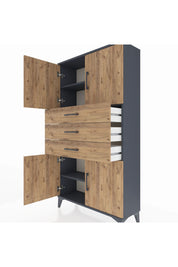 Arges Dolap 3 Raflı 3 Çekmeceli 4 Kapaklı 88x30x163 Antrasit-Çam