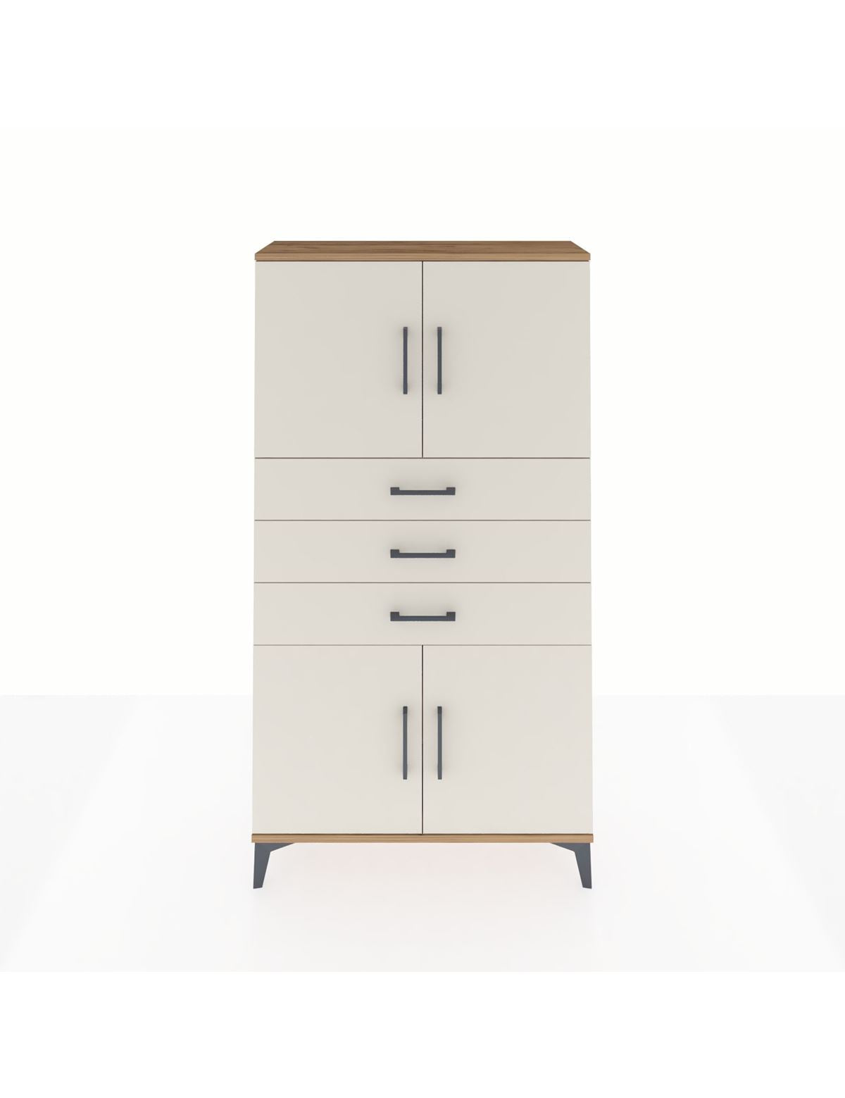 Arges Dolap 3 Raflı 3 Çekmeceli 4 Kapaklı 88x30x163 Çam-Aytaşı