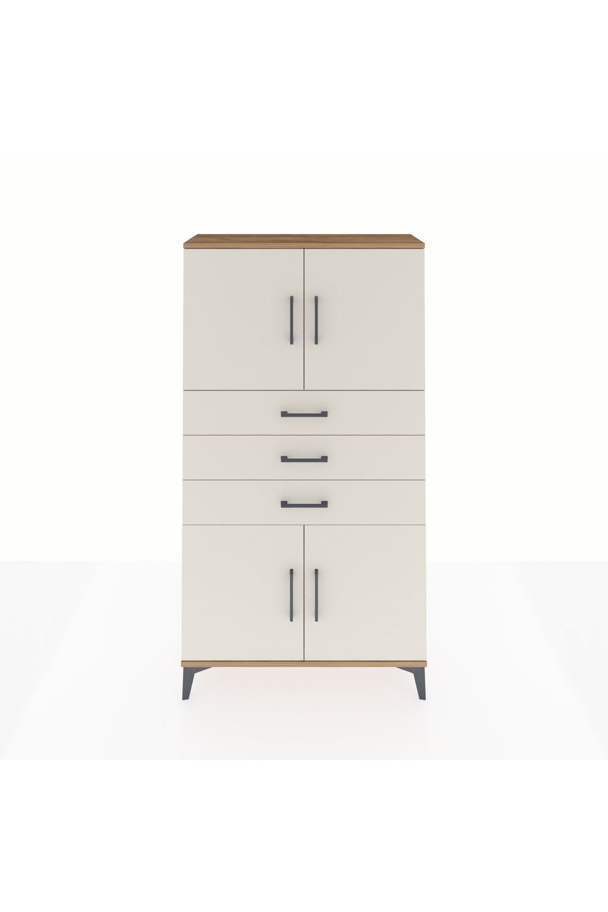 Arges Dolap 3 Raflı 3 Çekmeceli 4 Kapaklı 88x30x163 Çam-Aytaşı