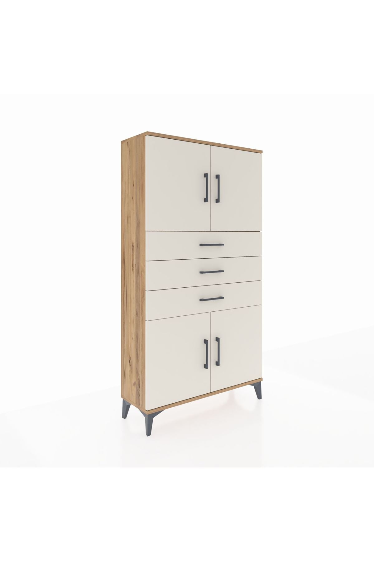 Arges Dolap 3 Raflı 3 Çekmeceli 4 Kapaklı 88x30x163 Çam-Aytaşı