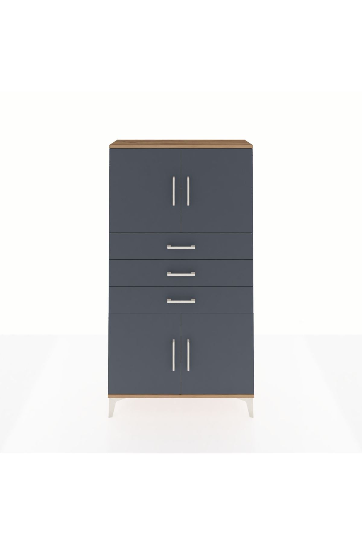 Arges Dolap 3 Raflı 3 Çekmeceli 4 Kapaklı 88x30x163 Çam-Antrasit