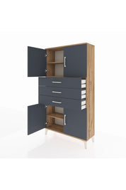 Arges Dolap 3 Raflı 3 Çekmeceli 4 Kapaklı 88x30x163 Çam-Antrasit