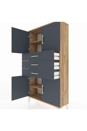 Arges Dolap 3 Raflı 3 Çekmeceli 4 Kapaklı 88x30x163 Çam-Antrasit