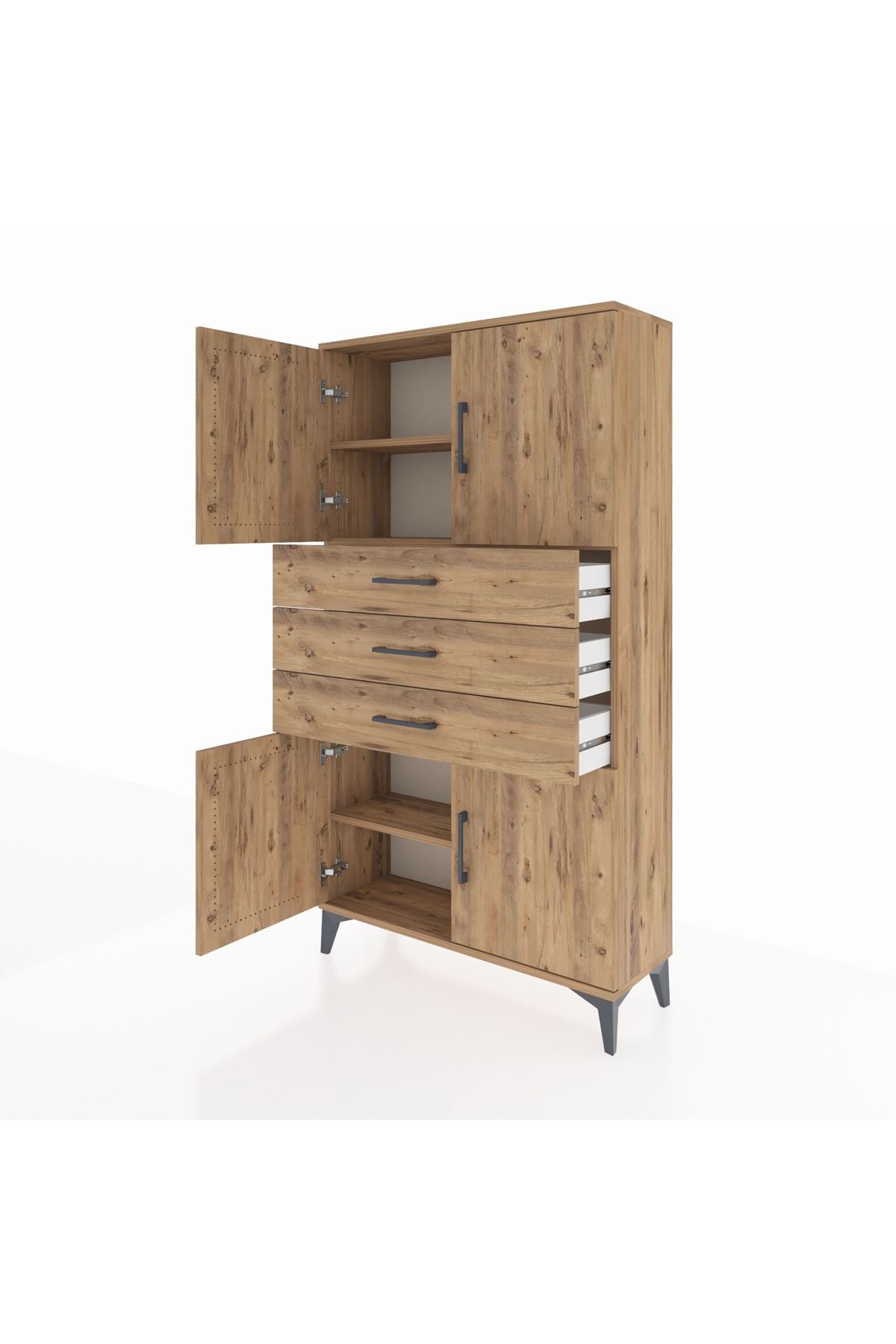 Arges Dolap 3 Raflı 3 Çekmeceli 4 Kapaklı 88x30x163 Çam-Çam