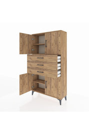 Arges Dolap 3 Raflı 3 Çekmeceli 4 Kapaklı 88x30x163 Çam-Çam