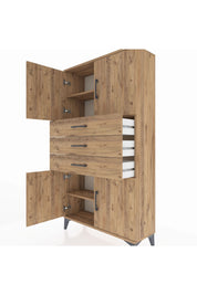 Arges Dolap 3 Raflı 3 Çekmeceli 4 Kapaklı 88x30x163 Çam-Çam