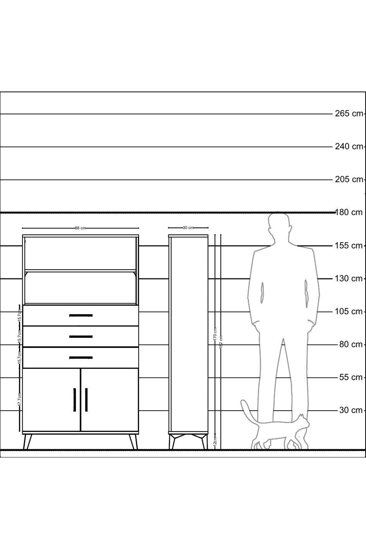 Arges Dolap 3 Raflı 3 Çekmeceli 2 Kapaklı 88x30x163 Aytaşı-Aytaşı
