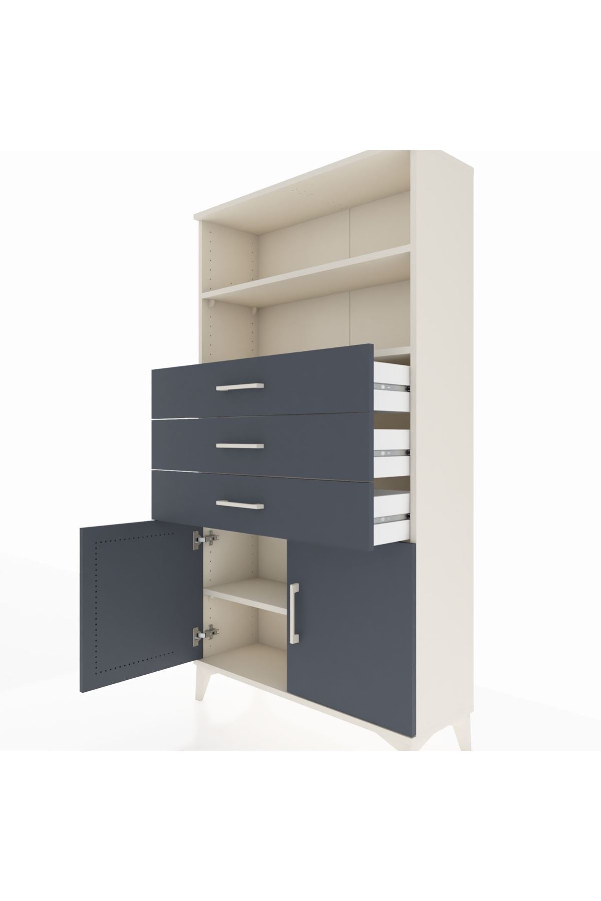 Arges Dolap 3 Raflı 3 Çekmeceli 2 Kapaklı 88x30x163 Aytaşı-Antrasit