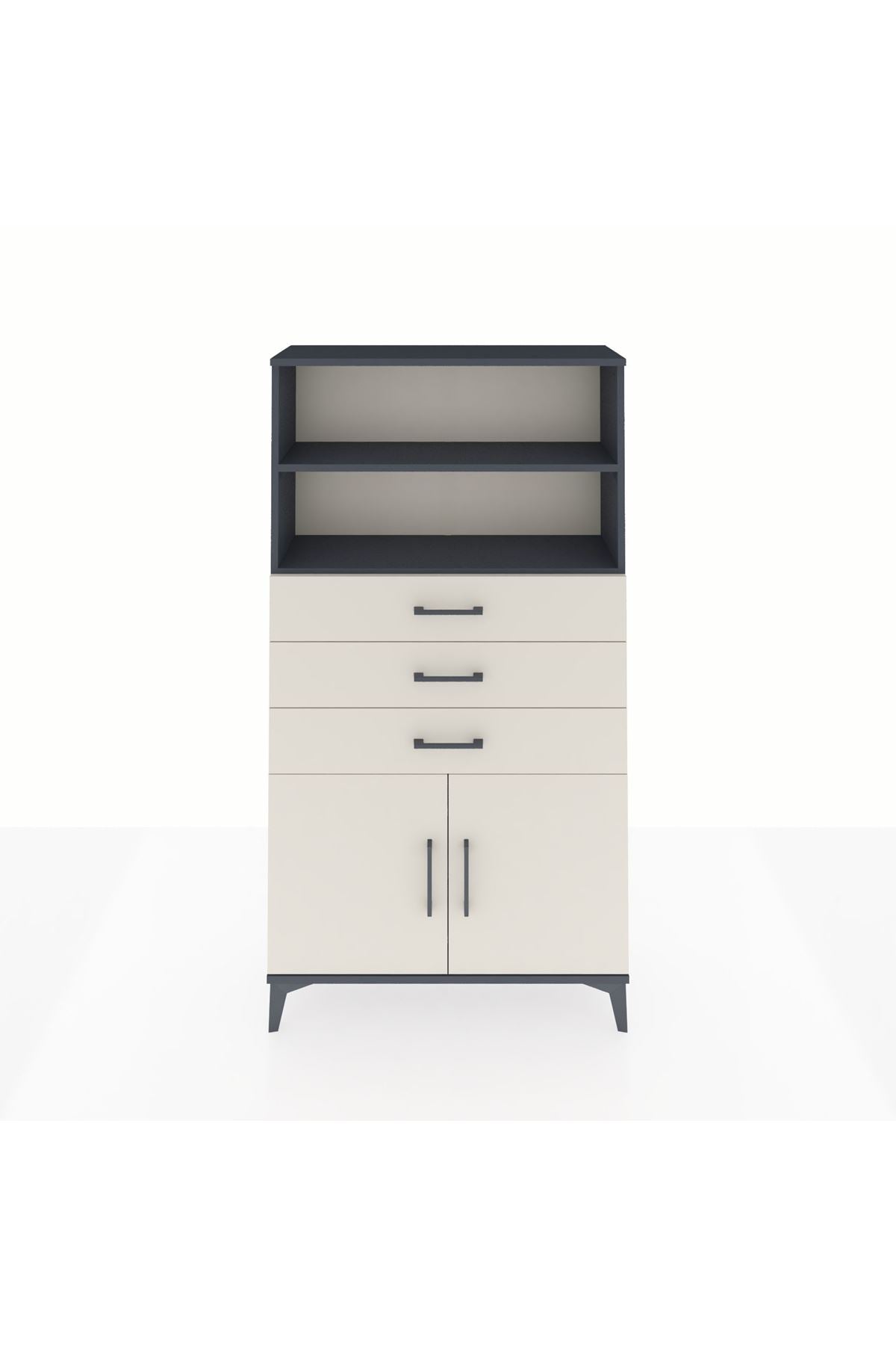 Arges Dolap 3 Raflı 3 Çekmeceli 2 Kapaklı 88x30x163 Antrasit-Aytaşı