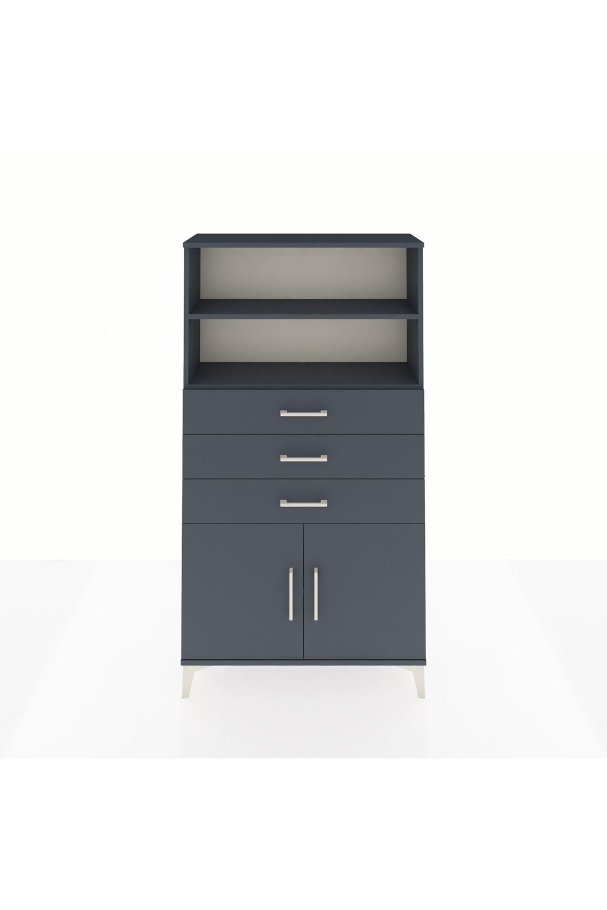 Arges Dolap 3 Raflı 3 Çekmeceli 2 Kapaklı 88x30x163 Antrasit-Antrasit