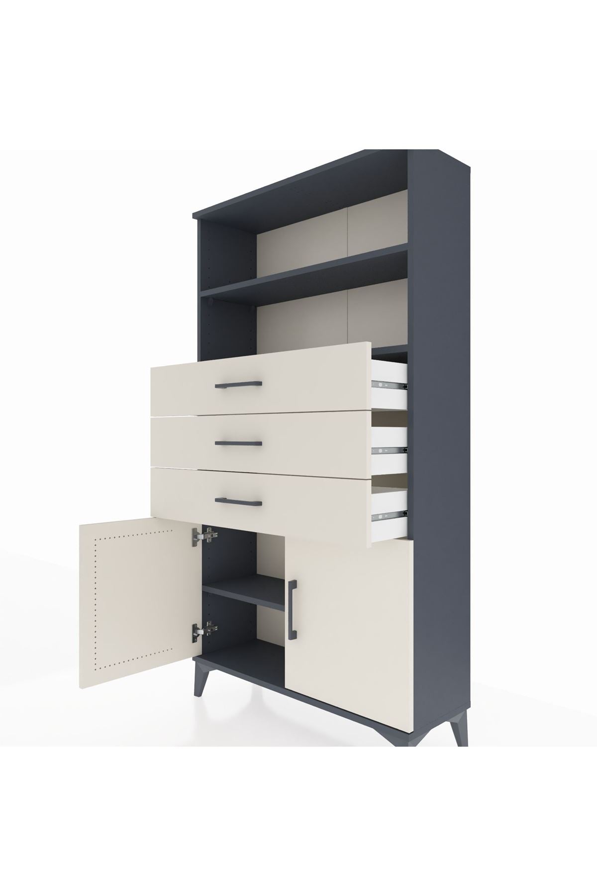 Arges Dolap 3 Raflı 3 Çekmeceli 2 Kapaklı 88x30x163 Antrasit-Aytaşı