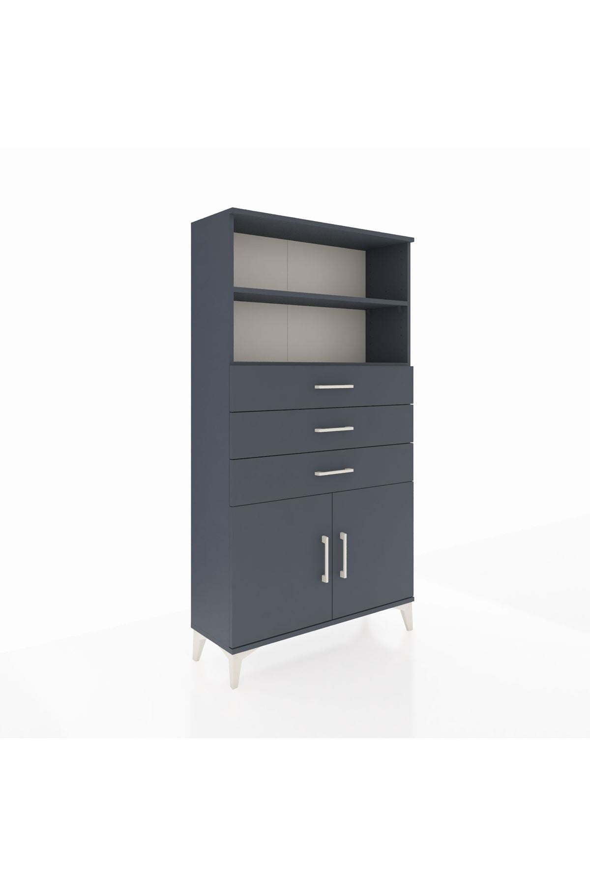 Arges Dolap 3 Raflı 3 Çekmeceli 2 Kapaklı 88x30x163 Antrasit-Antrasit