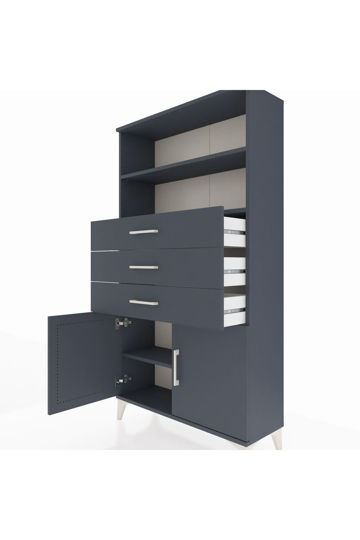 Arges Dolap 3 Raflı 3 Çekmeceli 2 Kapaklı 88x30x163 Antrasit-Antrasit