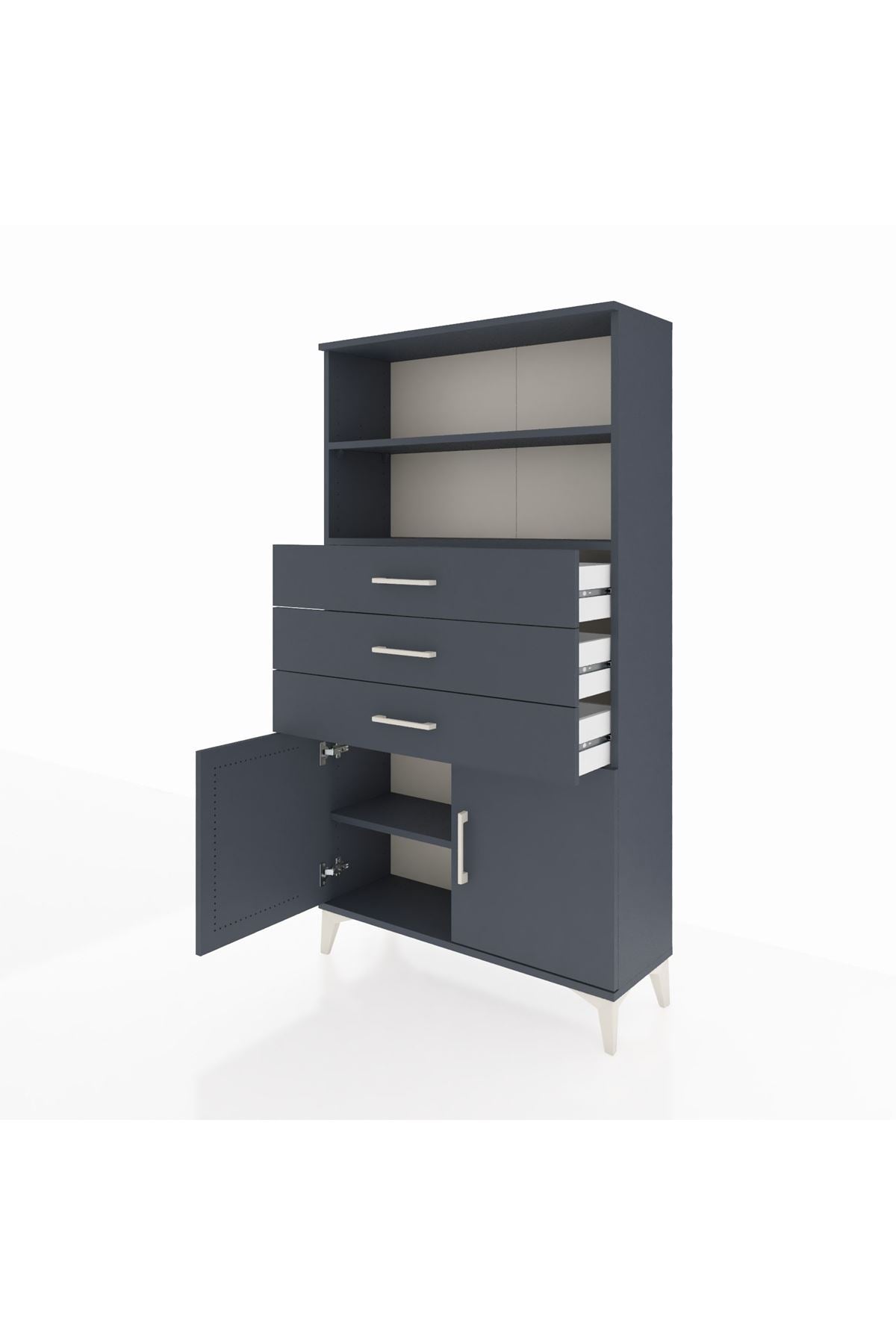 Arges Dolap 3 Raflı 3 Çekmeceli 2 Kapaklı 88x30x163 Antrasit-Antrasit