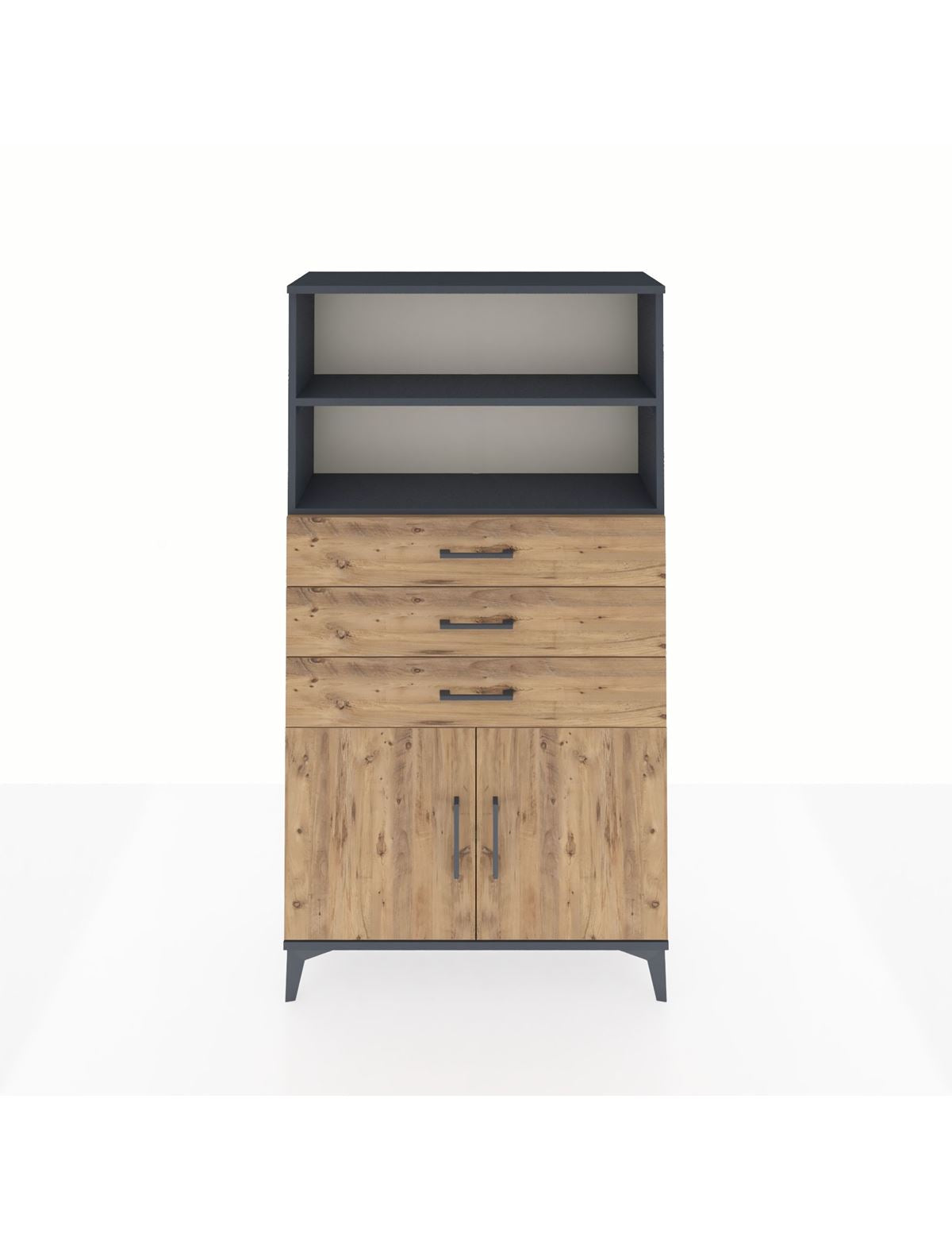 Arges Dolap 3 Raflı 3 Çekmeceli 2 Kapaklı 88x30x163 Antrasit-Çam