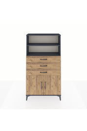 Arges Dolap 3 Raflı 3 Çekmeceli 2 Kapaklı 88x30x163 Antrasit-Çam