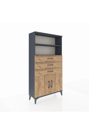 Arges Dolap 3 Raflı 3 Çekmeceli 2 Kapaklı 88x30x163 Antrasit-Çam