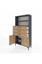 Arges Dolap 3 Raflı 3 Çekmeceli 2 Kapaklı 88x30x163 Antrasit-Çam