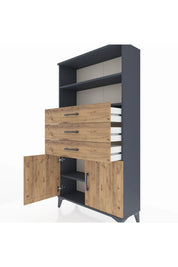 Arges Dolap 3 Raflı 3 Çekmeceli 2 Kapaklı 88x30x163 Antrasit-Çam