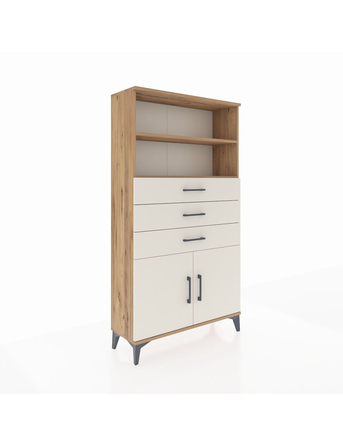 Arges Dolap 3 Raflı 3 Çekmeceli 2 Kapaklı 88x30x163 Çam-Aytaşı