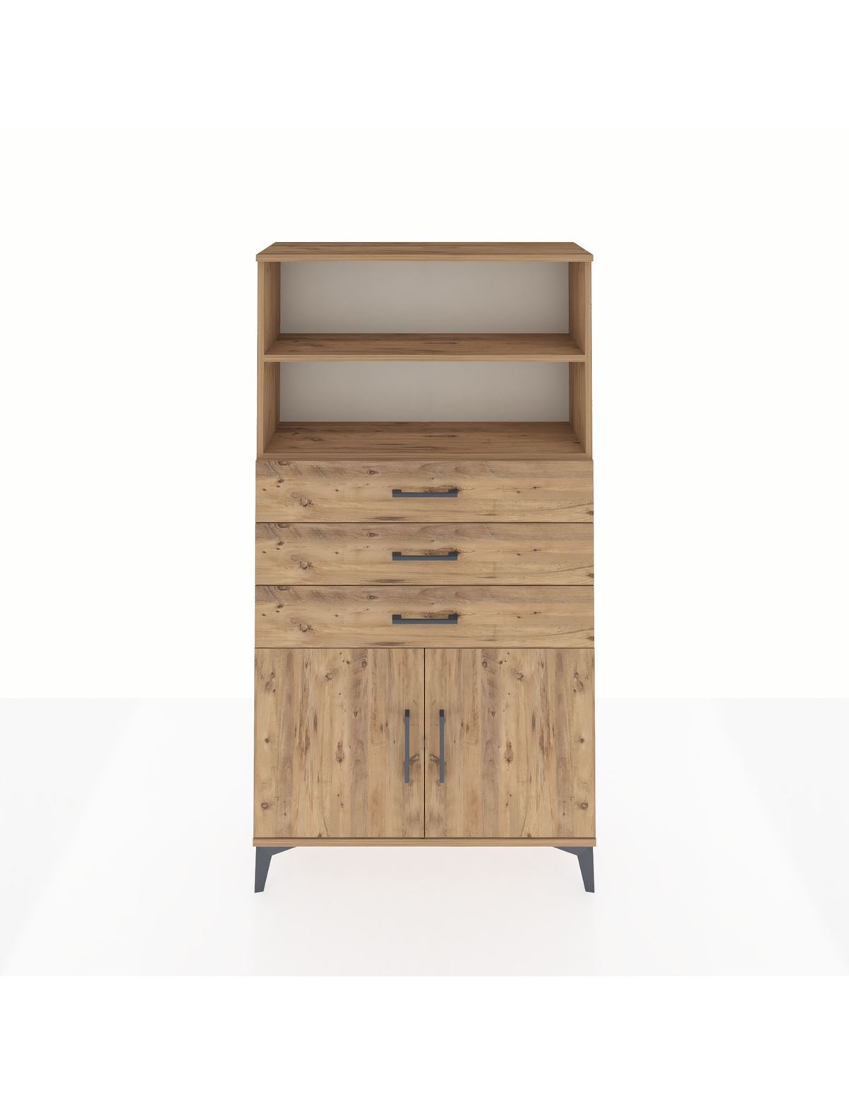 Arges Dolap 3 Raflı 3 Çekmeceli 2 Kapaklı 88x30x163 Çam-Çam