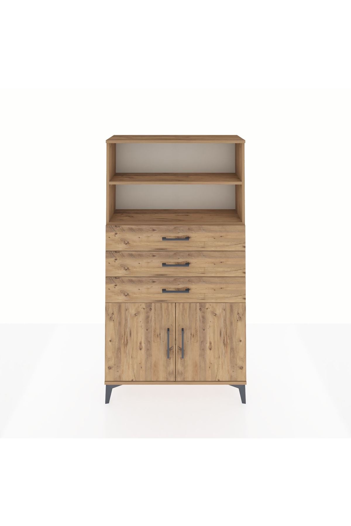 Arges Dolap 3 Raflı 3 Çekmeceli 2 Kapaklı 88x30x163 Çam-Çam