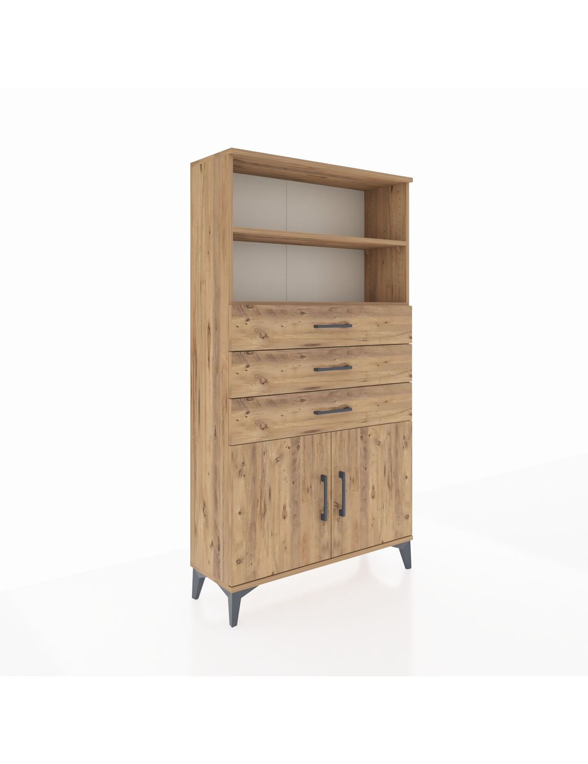 Arges Dolap 3 Raflı 3 Çekmeceli 2 Kapaklı 88x30x163 Çam-Çam