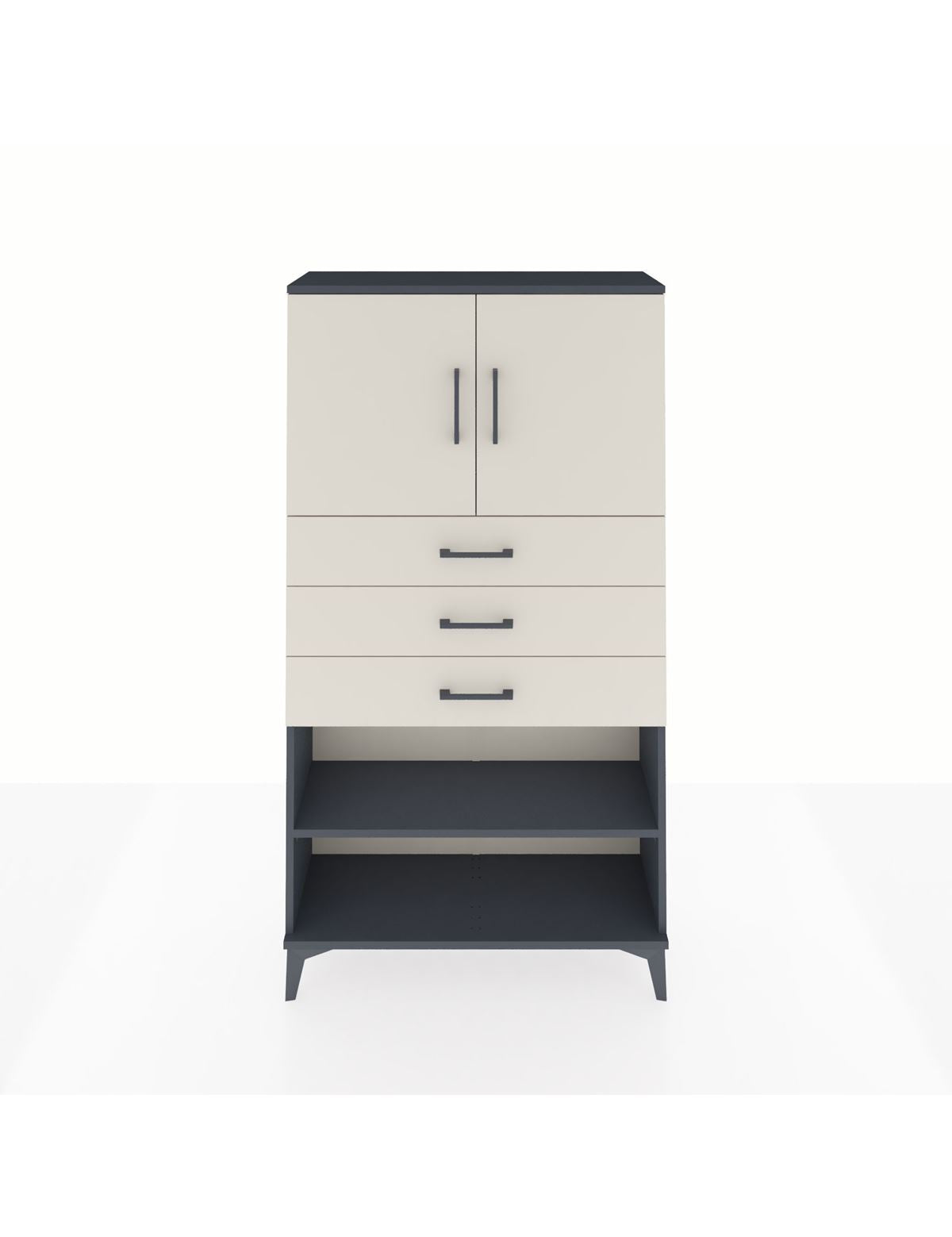 Arges Dolap 3 Raflı 3 Çekmeceli 2 Kapaklı 88x30x163 Antrasit-Aytaşı