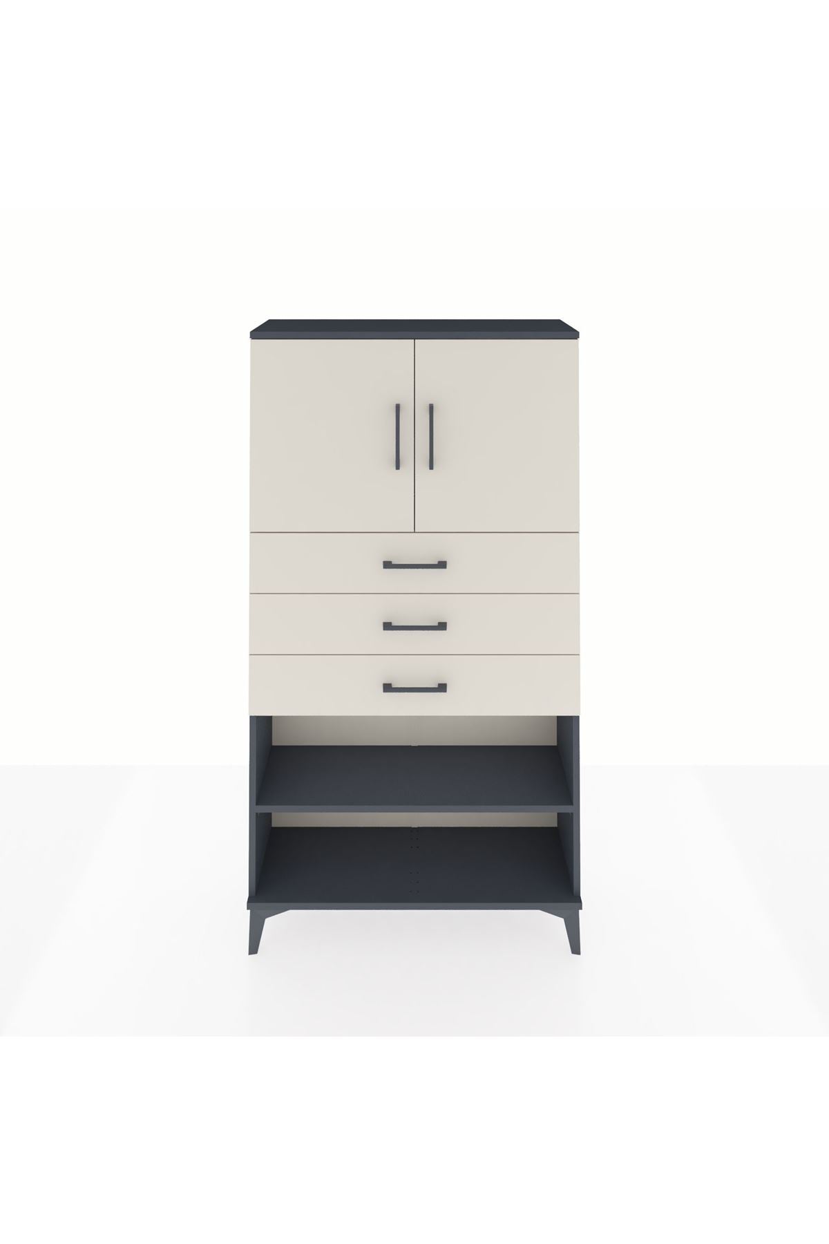 Arges Dolap 3 Raflı 3 Çekmeceli 2 Kapaklı 88x30x163 Antrasit-Aytaşı