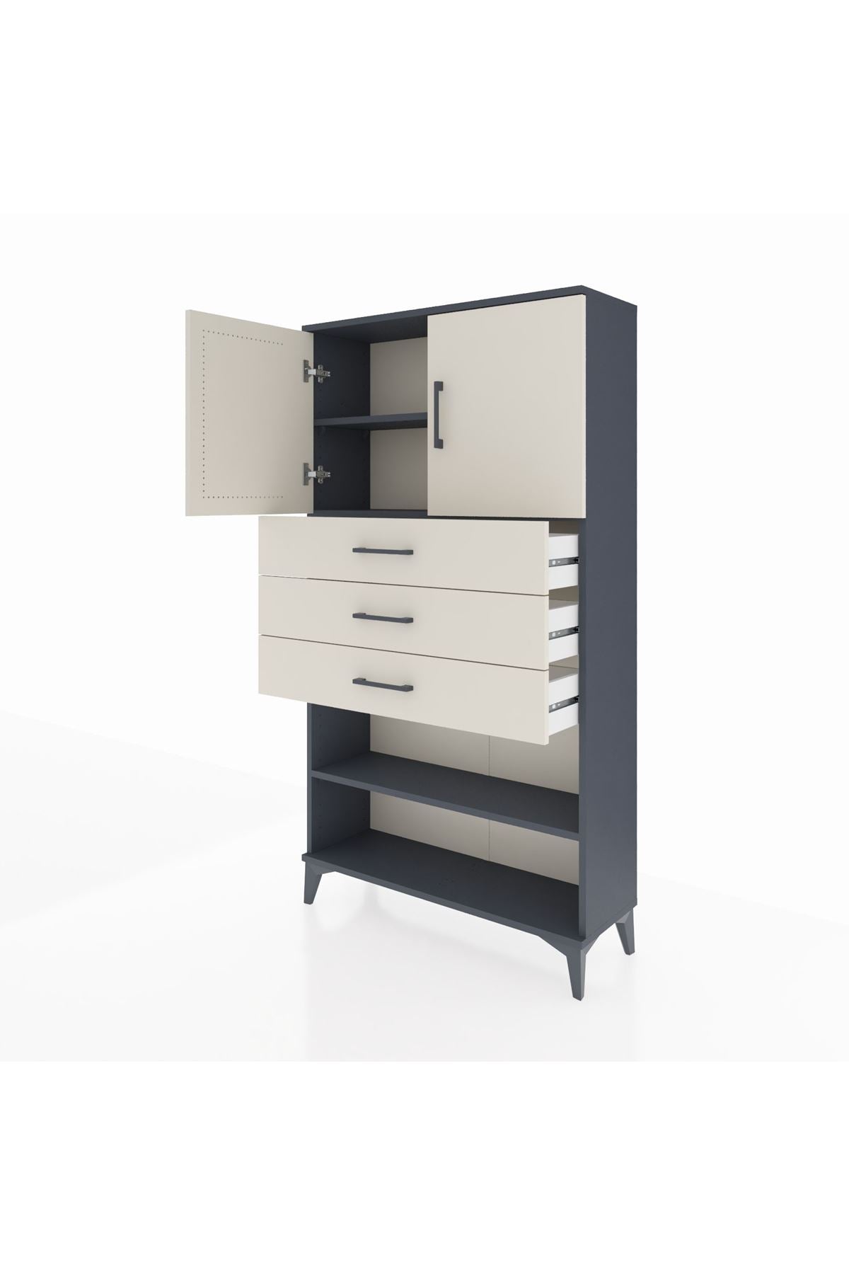 Arges Dolap 3 Raflı 3 Çekmeceli 2 Kapaklı 88x30x163 Antrasit-Aytaşı