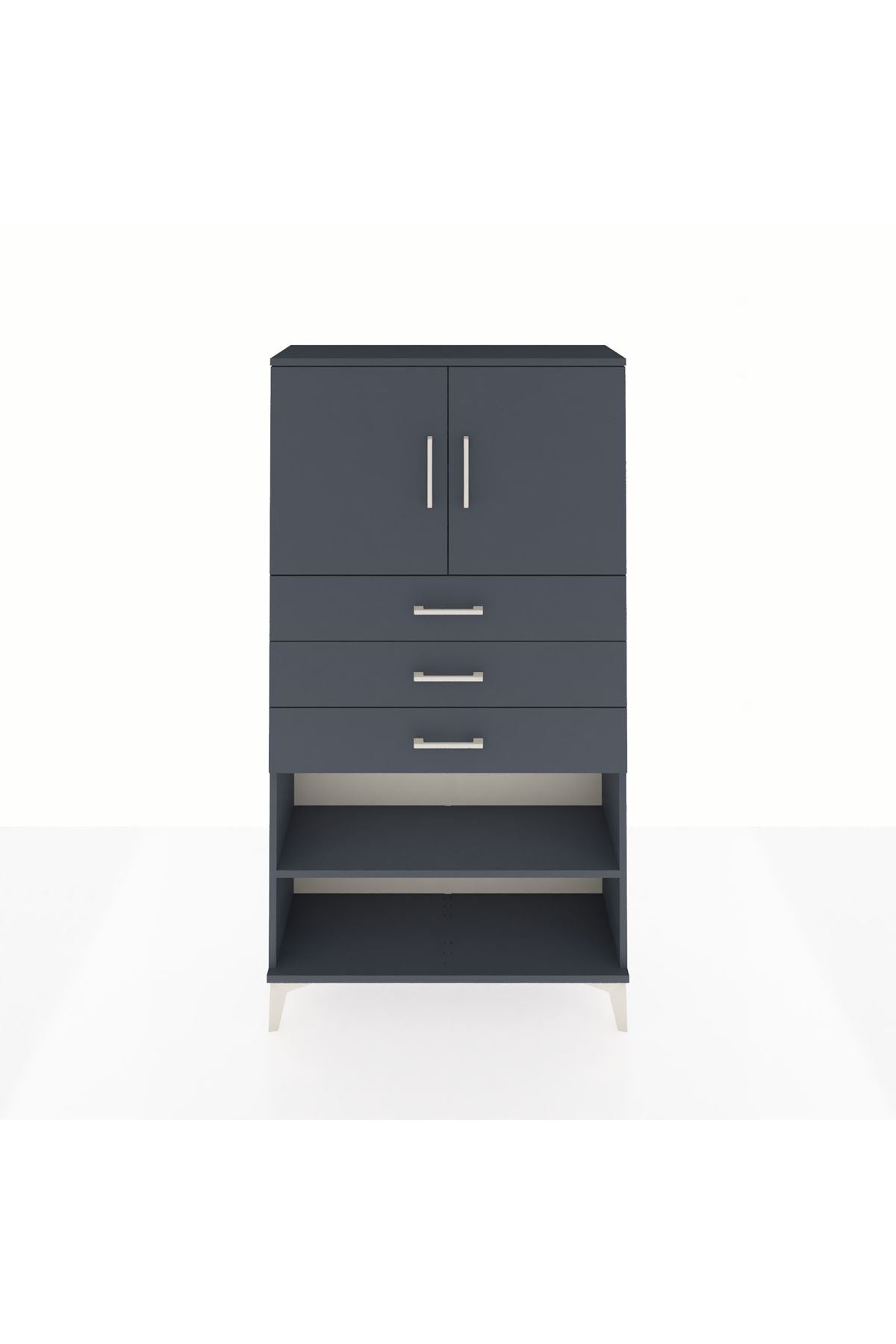 Arges Dolap 3 Raflı 3 Çekmeceli 2 Kapaklı 88x30x163 Antrasit-Antrasit