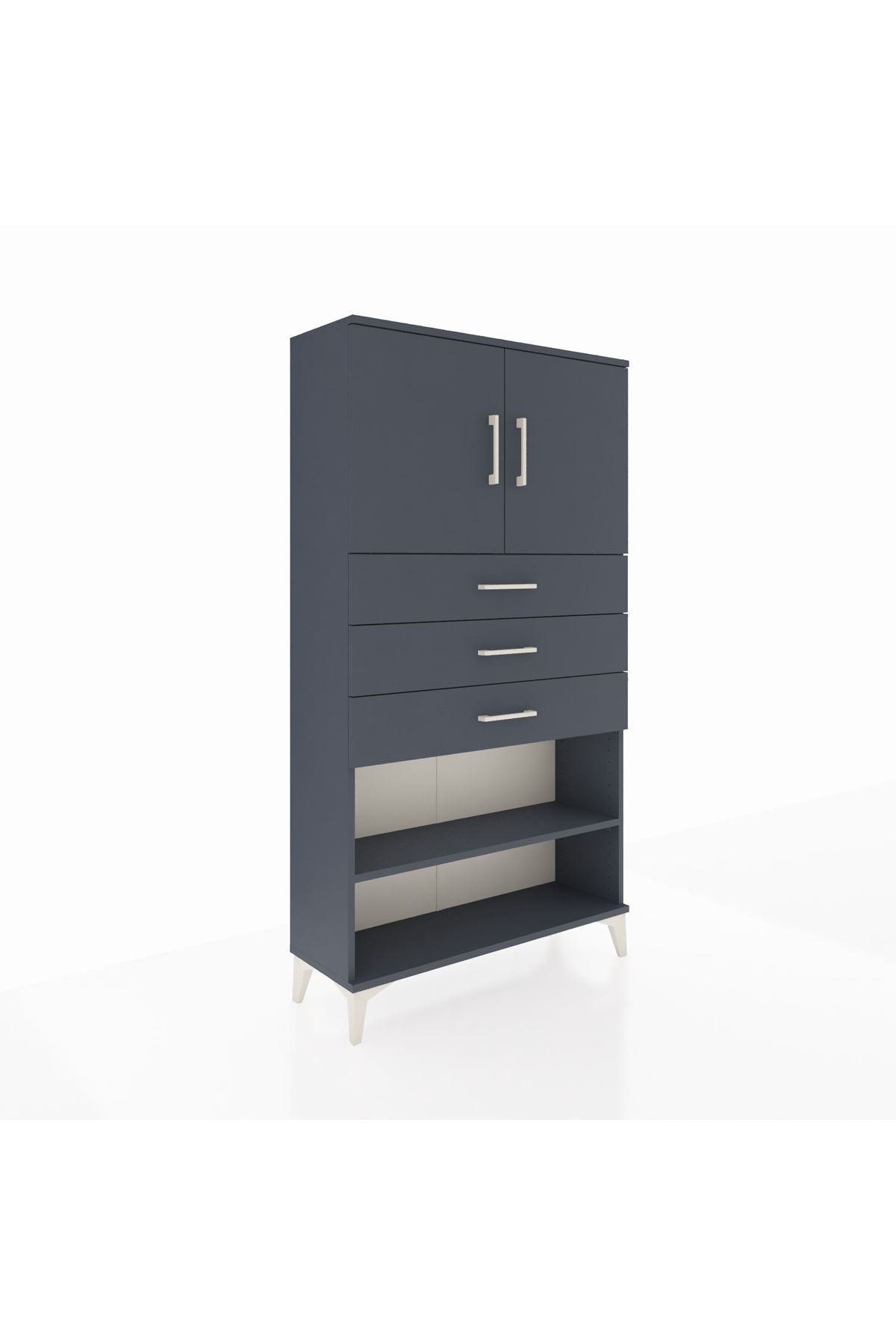 Arges Dolap 3 Raflı 3 Çekmeceli 2 Kapaklı 88x30x163 Antrasit-Antrasit