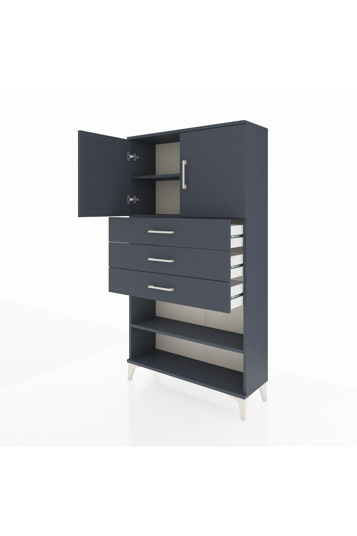 Arges Dolap 3 Raflı 3 Çekmeceli 2 Kapaklı 88x30x163 Antrasit-Antrasit