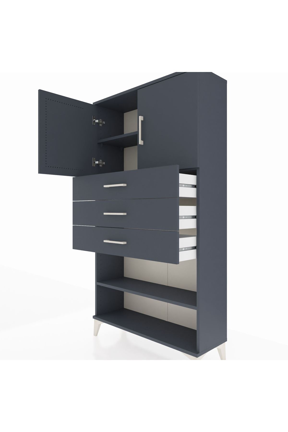 Arges Dolap 3 Raflı 3 Çekmeceli 2 Kapaklı 88x30x163 Antrasit-Antrasit