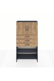 Arges Dolap 3 Raflı 3 Çekmeceli 2 Kapaklı 88x30x163 Antrasit-Çam